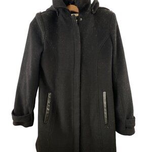 Michael Michael Kors Hooded Pea Coat Womens XS Long Sleeve Full Zip Black Wool